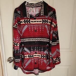 Zenana Outfitters Red Geometric Button-Front Jacket Top